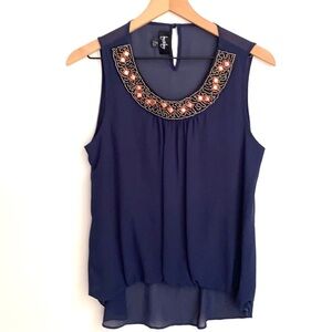 By&By hi-low Sleeveless Jeweled round neck top, M